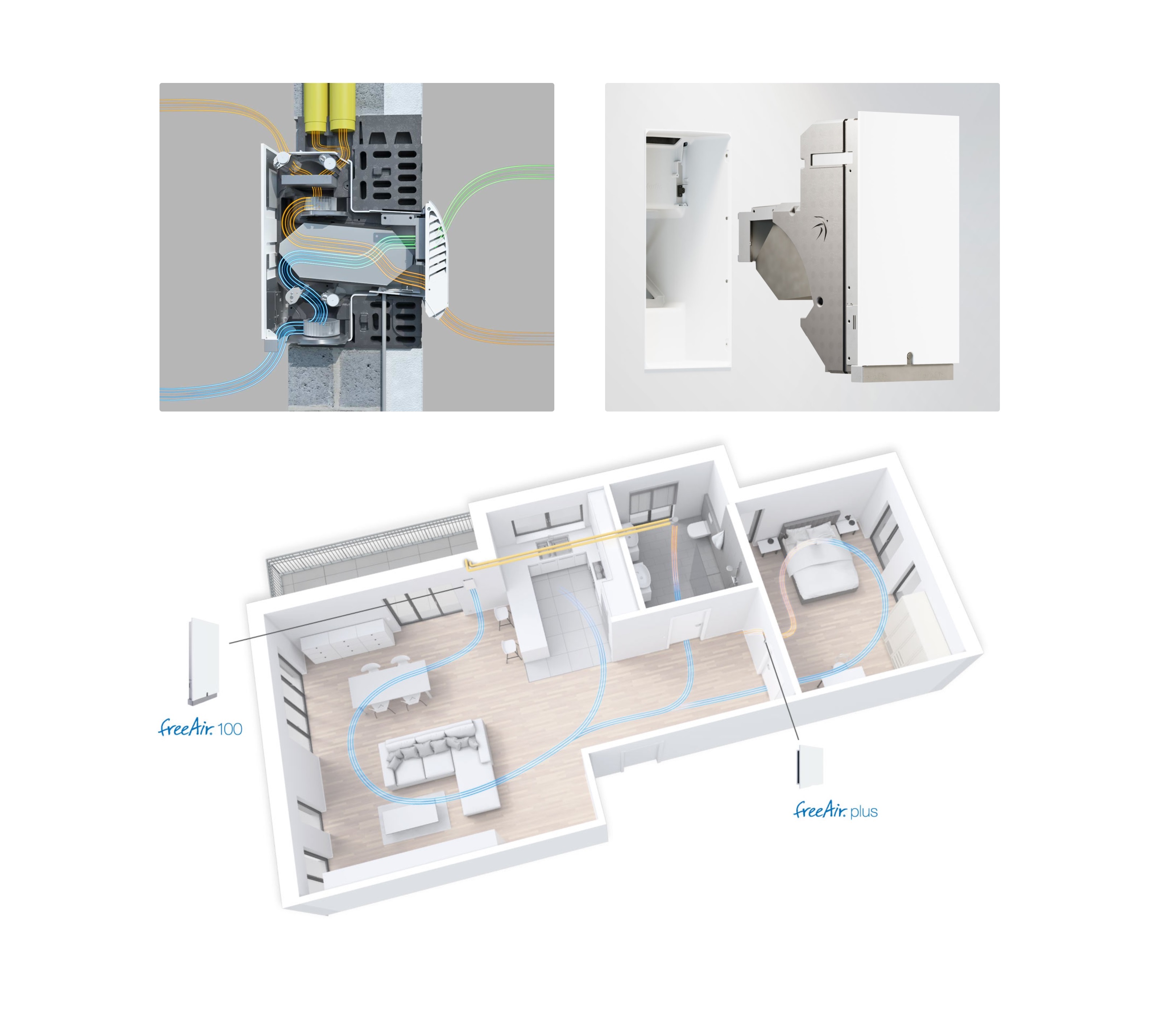 Decentralizovaná ventilačná jednotka freeAir 100 pre vetranie bytových domov.